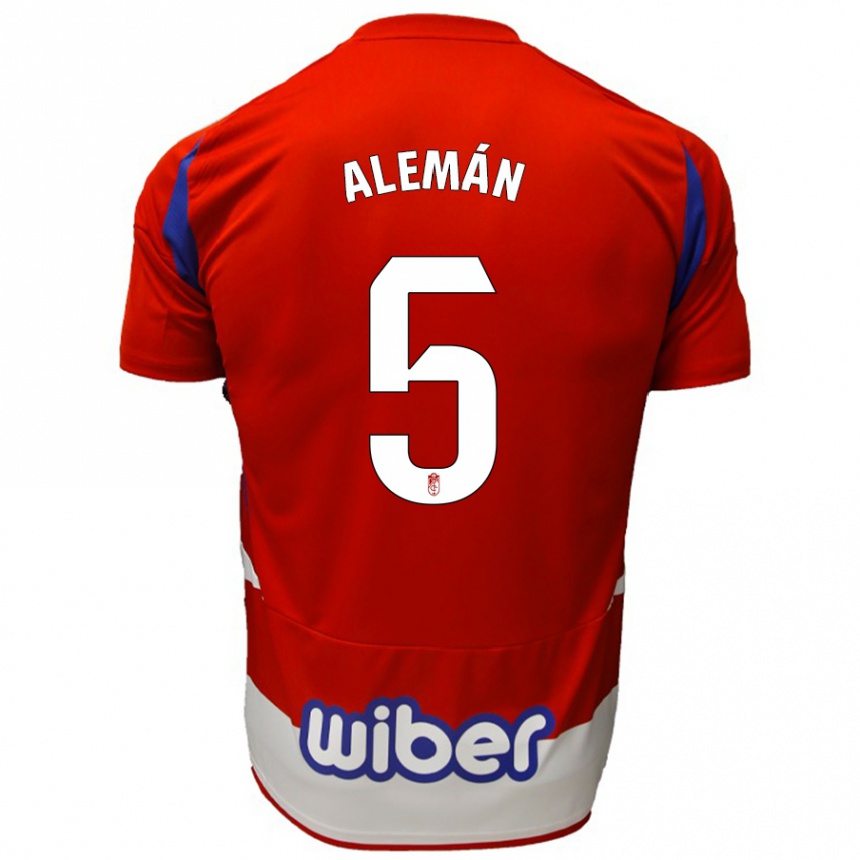 Enfant Football Maillot Carlos Alemán #5 Rouge Blanc Bleu Tenues Domicile 2024/25