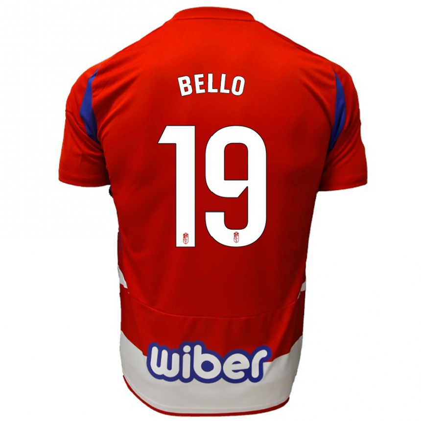 Enfant Football Maillot Eghosa Augustine Bello #19 Rouge Blanc Bleu Tenues Domicile 2024/25