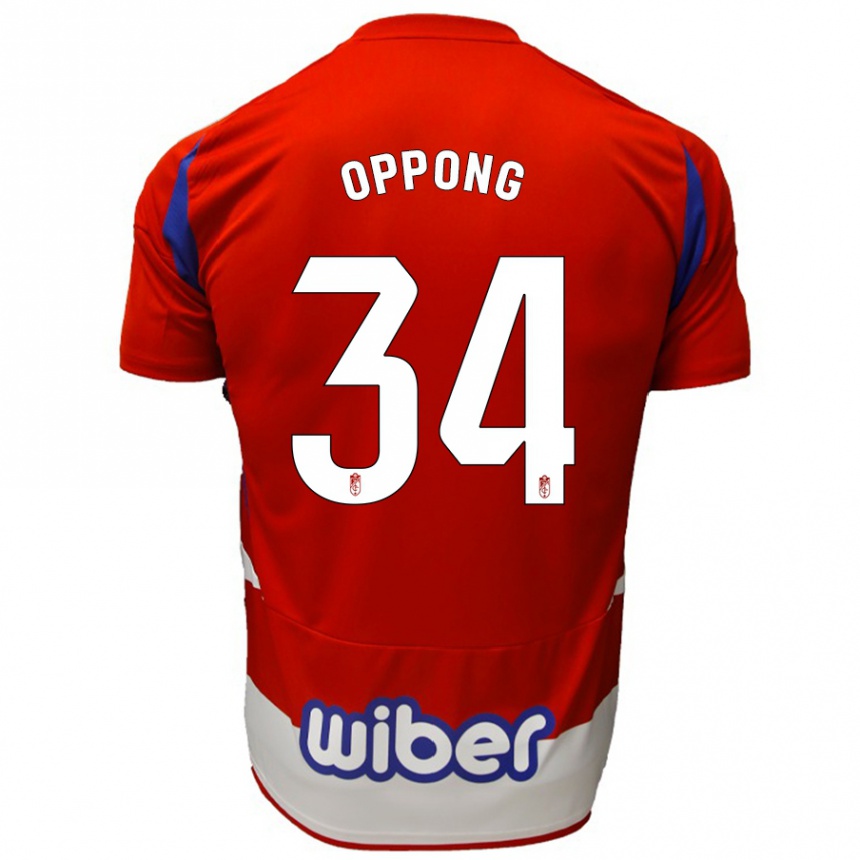 Enfant Football Maillot Oscar Naasei Oppong #34 Rouge Blanc Bleu Tenues Domicile 2024/25