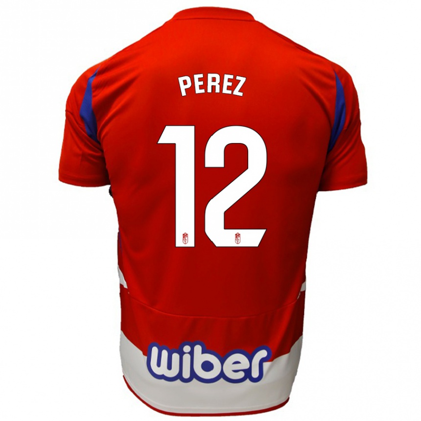 Enfant Football Maillot Alba Pérez #12 Rouge Blanc Bleu Tenues Domicile 2024/25