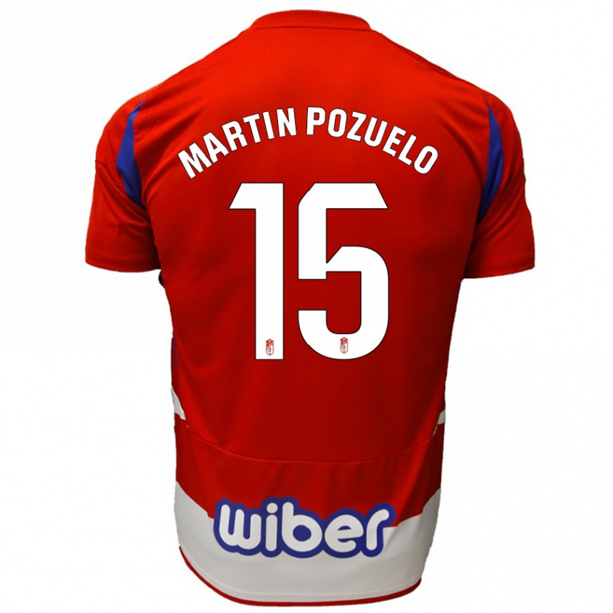 Enfant Football Maillot Esther Martín-Pozuelo #15 Rouge Blanc Bleu Tenues Domicile 2024/25