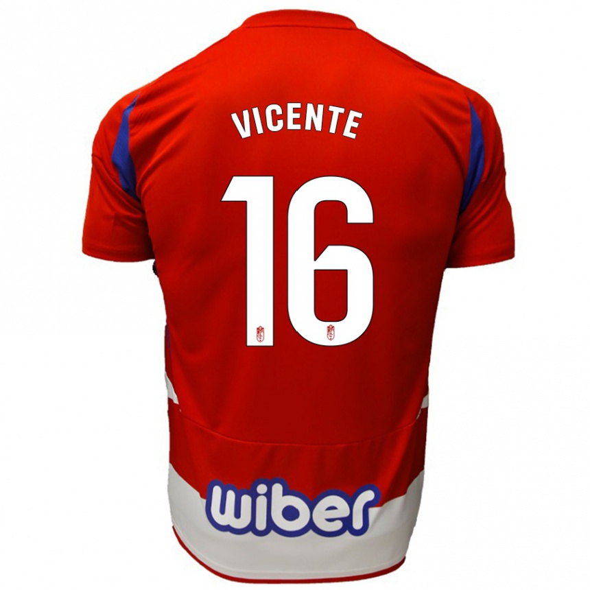 Enfant Football Maillot Nerea Vicente #16 Rouge Blanc Bleu Tenues Domicile 2024/25