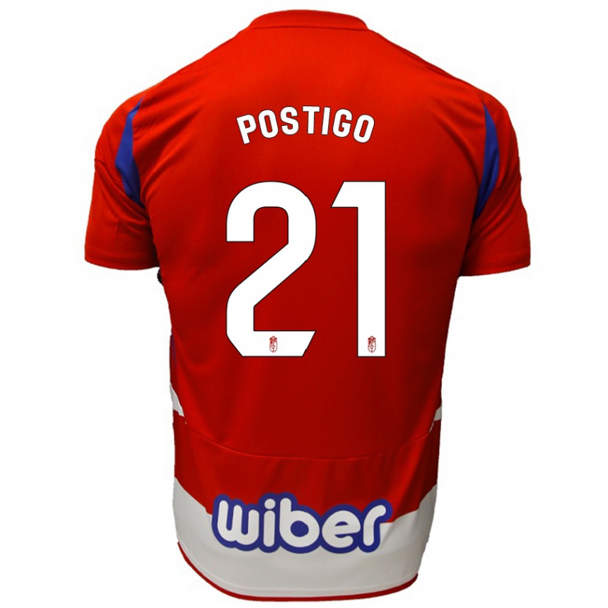 Enfant Football Maillot Postigo #21 Rouge Blanc Bleu Tenues Domicile 2024/25