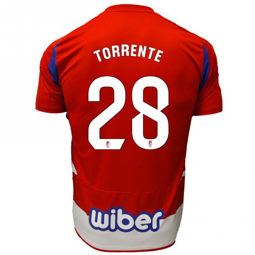 Enfant Football Maillot Raúl Torrente #28 Rouge Blanc Bleu Tenues Domicile 2024/25