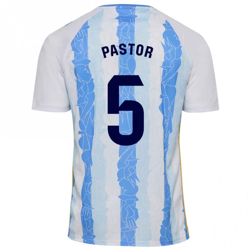 Enfant Football Maillot Álex Pastor #5 Blanc Bleu Tenues Domicile 2024/25