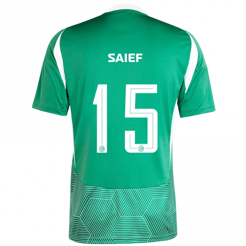 Enfant Football Maillot Kenny Saief #15 Vert Blanc Tenues Domicile 2024/25