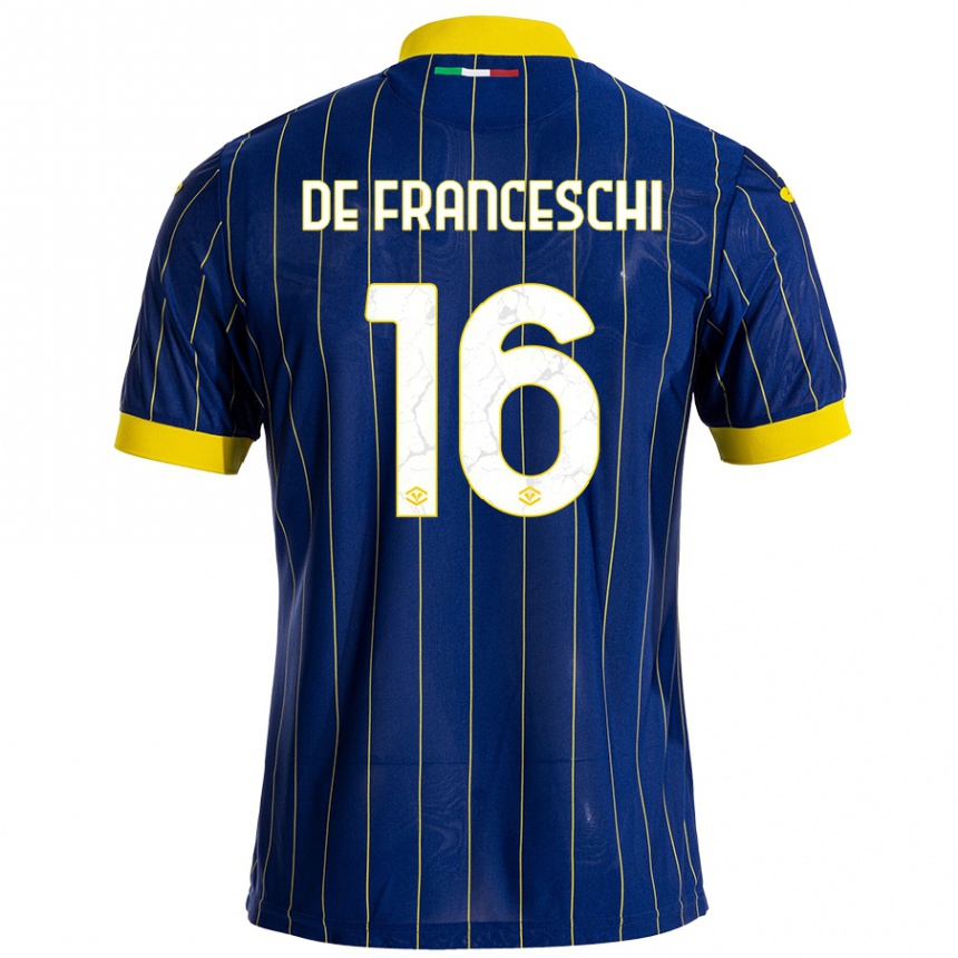 Enfant Football Maillot Edoardo De Franceschi #16 Bleu Jaune Tenues Domicile 2024/25