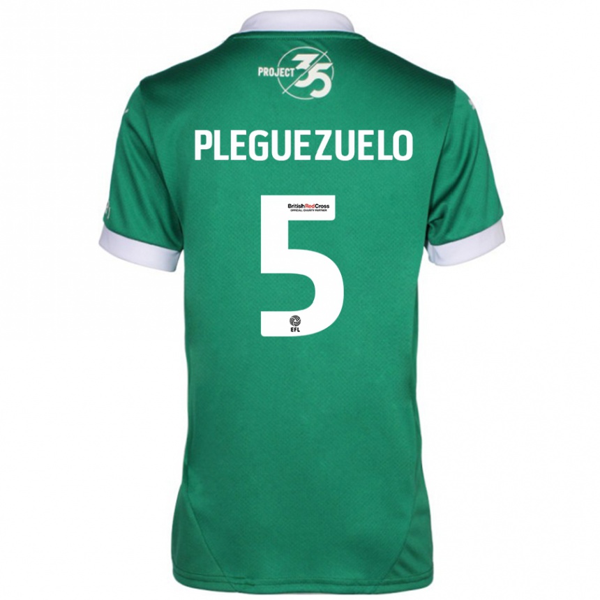 Enfant Football Maillot Julio Pleguezuelo #5 Vert Blanc Tenues Domicile 2024/25