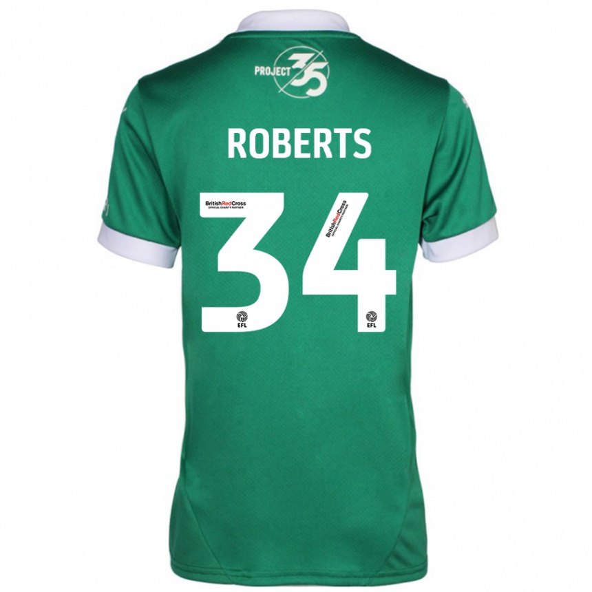 Enfant Football Maillot Caleb Roberts #34 Vert Blanc Tenues Domicile 2024/25