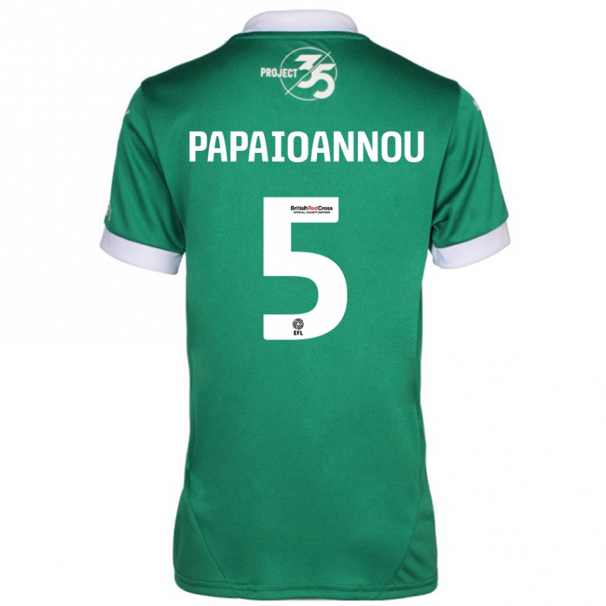 Enfant Football Maillot Panagiota Papaioannou #5 Vert Blanc Tenues Domicile 2024/25