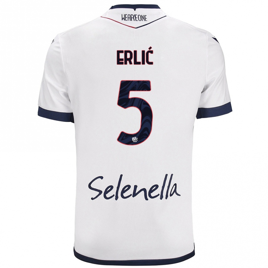 Enfant Football Maillot Martin Erlić #5 Blanc Bleu Royal Tenues Extérieur 2024/25