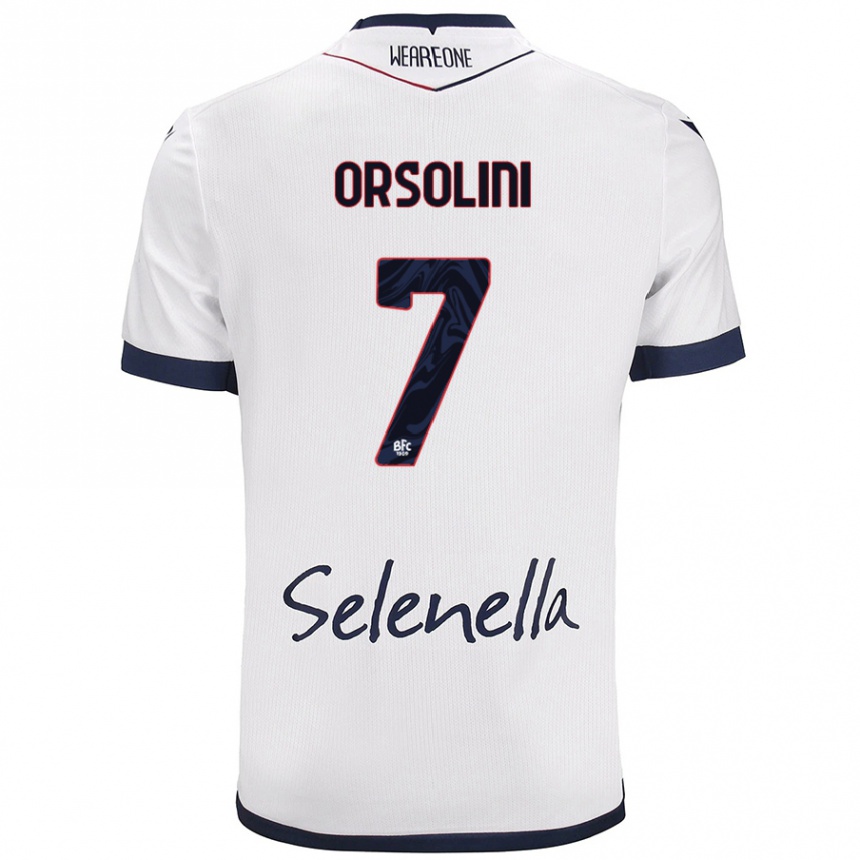 Enfant Football Maillot Riccardo Orsolini #7 Blanc Bleu Royal Tenues Extérieur 2024/25