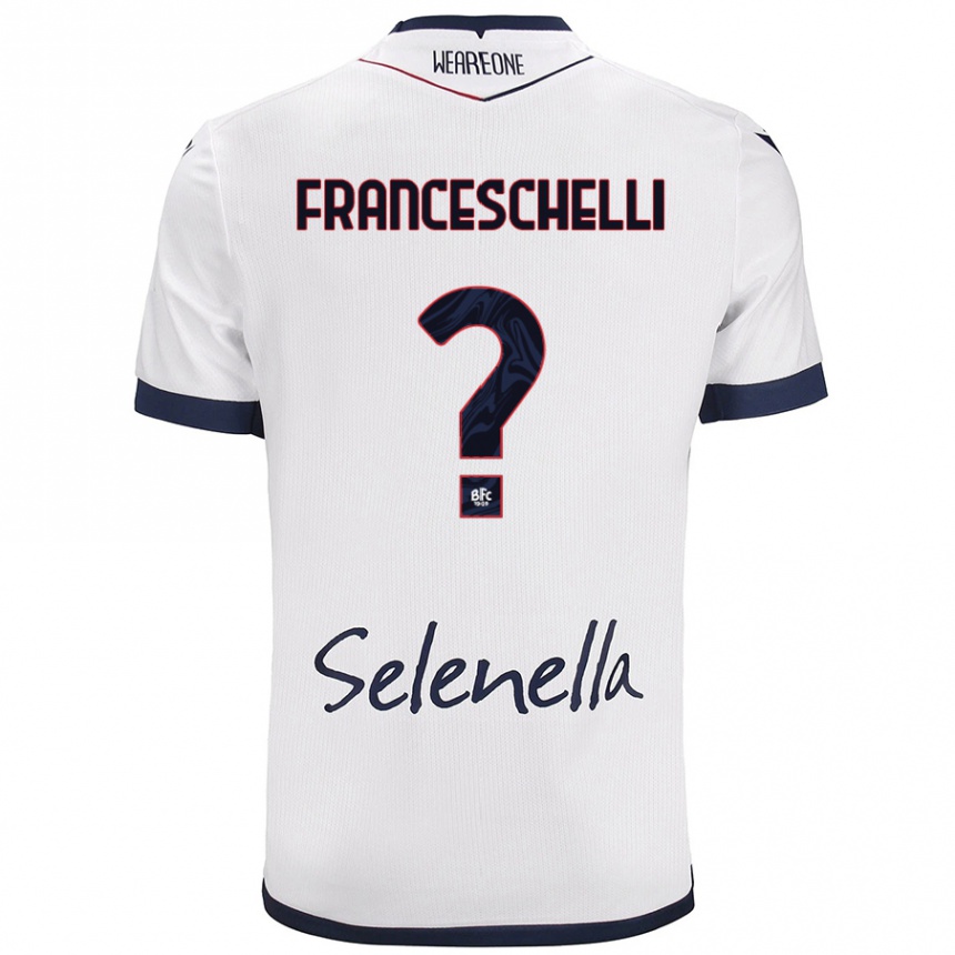 Enfant Football Maillot Matteo Franceschelli #0 Blanc Bleu Royal Tenues Extérieur 2024/25