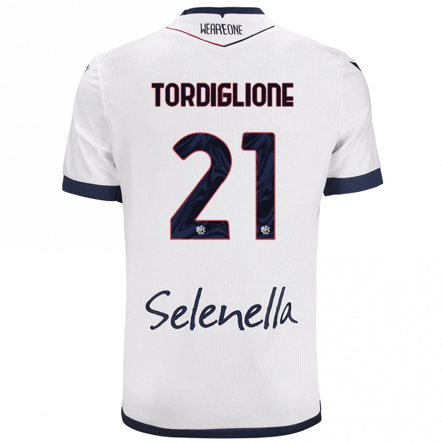 Enfant Football Maillot Nicolò Tordiglione #21 Blanc Bleu Royal Tenues Extérieur 2024/25