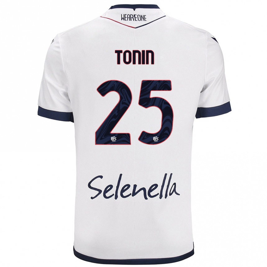 Enfant Football Maillot Federico Tonin #25 Blanc Bleu Royal Tenues Extérieur 2024/25