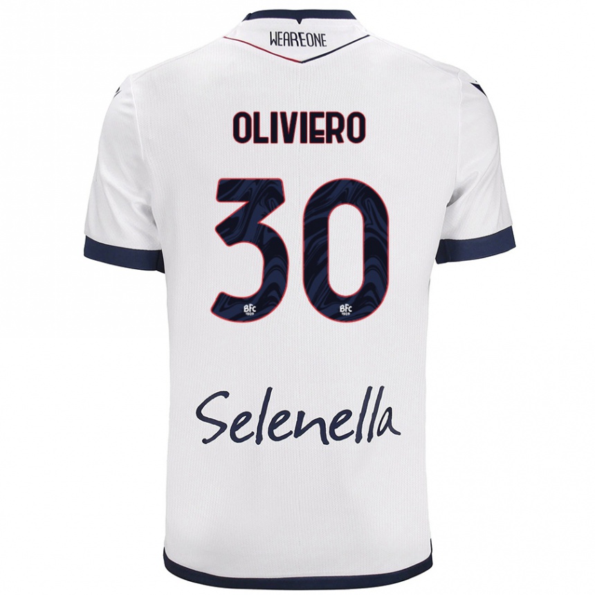 Enfant Football Maillot Andrea Oliviero #30 Blanc Bleu Royal Tenues Extérieur 2024/25