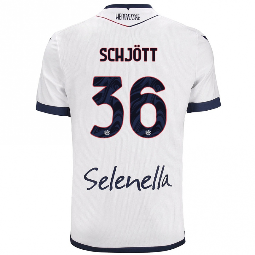 Enfant Football Maillot Gustav Schjött #36 Blanc Bleu Royal Tenues Extérieur 2024/25