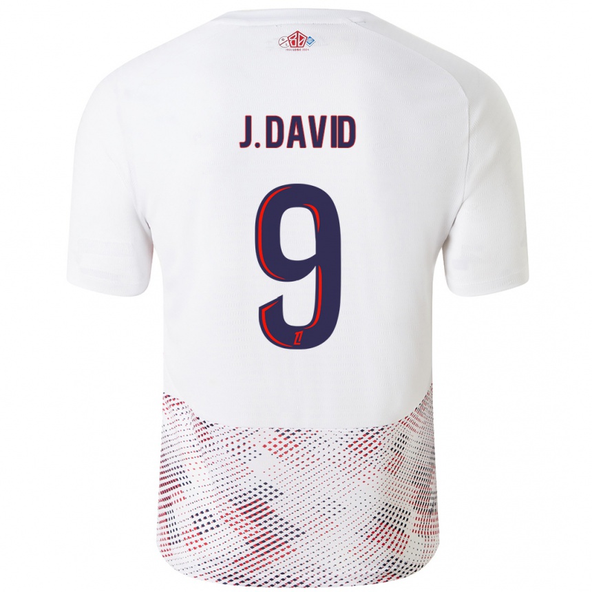 Enfant Football Maillot Jonathan David #9 Blanc Bleu Royal Tenues Extérieur 2024/25