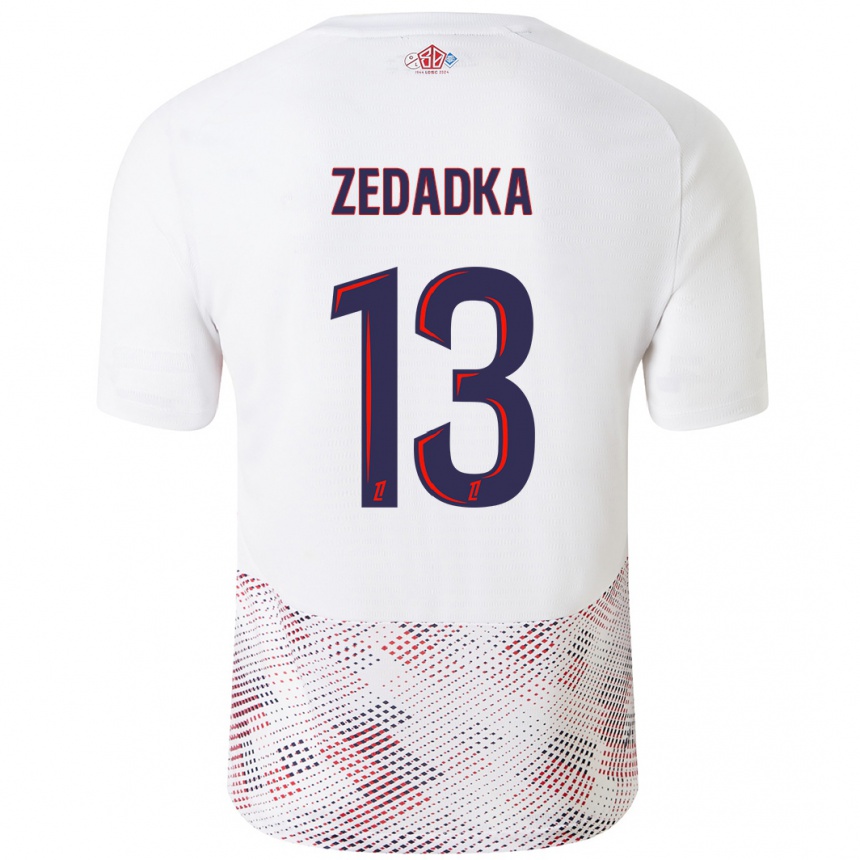 Enfant Football Maillot Akim Zedadka #13 Blanc Bleu Royal Tenues Extérieur 2024/25