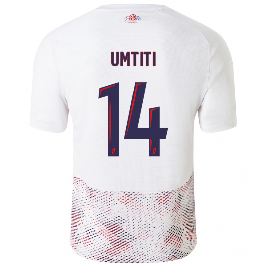 Enfant Football Maillot Samuel Umtiti #14 Blanc Bleu Royal Tenues Extérieur 2024/25