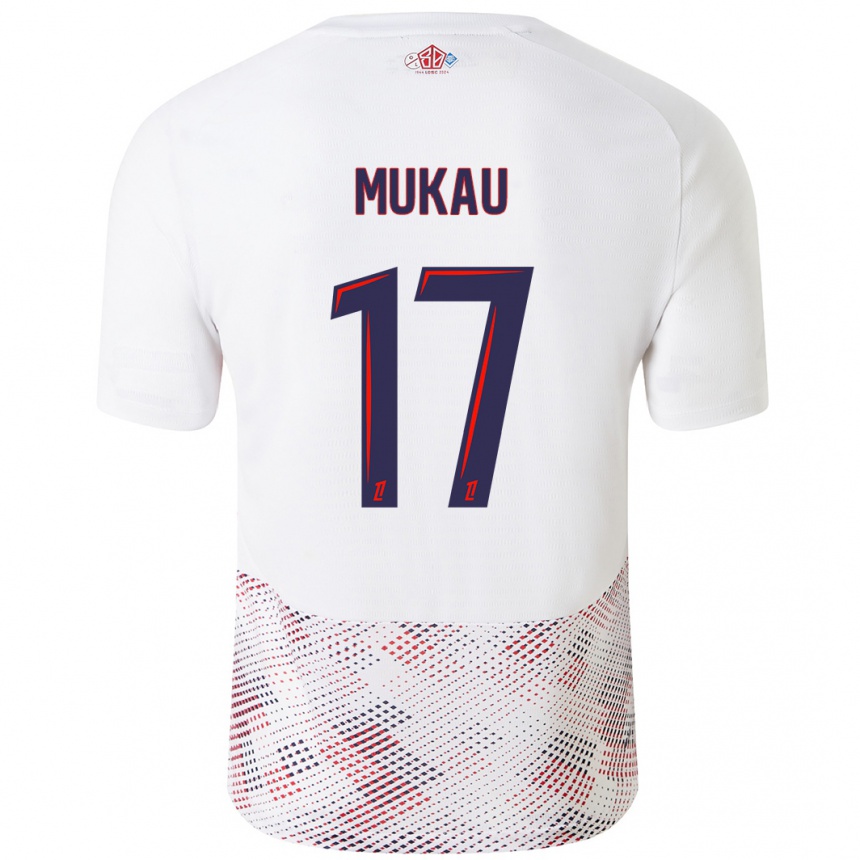 Enfant Football Maillot Ngal'ayel Mukau #17 Blanc Bleu Royal Tenues Extérieur 2024/25