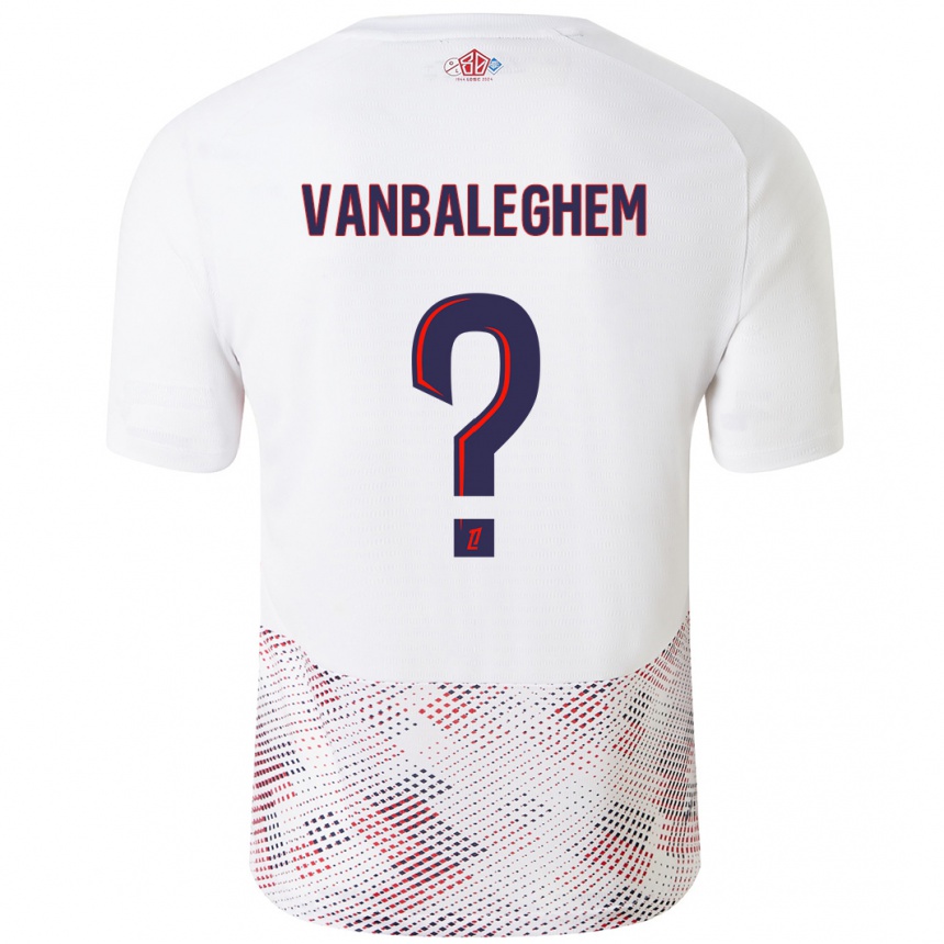 Enfant Football Maillot Valentin Vanbaleghem #0 Blanc Bleu Royal Tenues Extérieur 2024/25