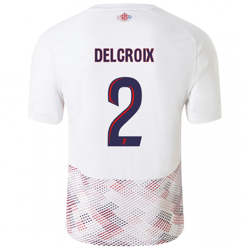 Enfant Football Maillot Céleste Delcroix #2 Blanc Bleu Royal Tenues Extérieur 2024/25