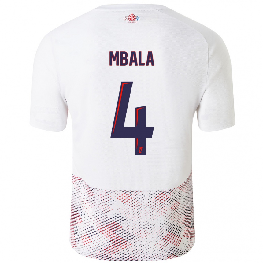 Enfant Football Maillot Olivia Mbala #4 Blanc Bleu Royal Tenues Extérieur 2024/25