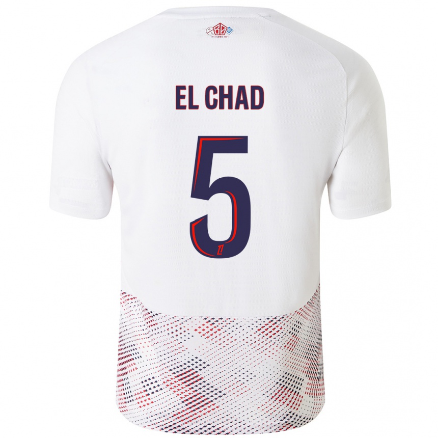 Enfant Football Maillot Nesryne El Chad #5 Blanc Bleu Royal Tenues Extérieur 2024/25