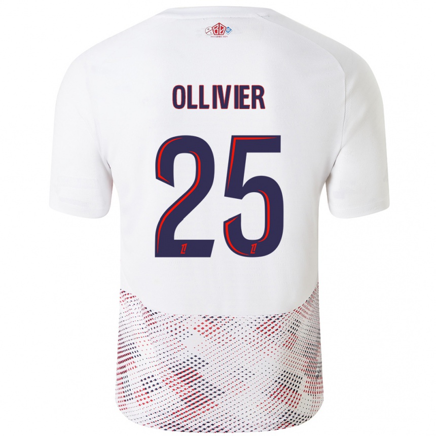 Enfant Football Maillot Agathe Ollivier #25 Blanc Bleu Royal Tenues Extérieur 2024/25