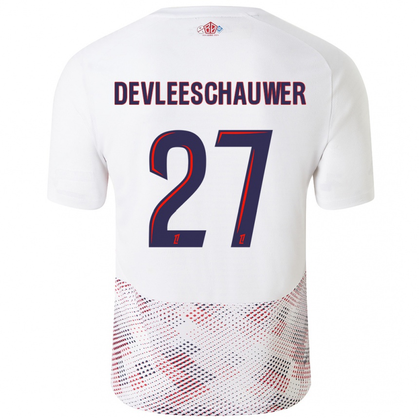 Enfant Football Maillot Gwenaëlle Devleeschauwer #27 Blanc Bleu Royal Tenues Extérieur 2024/25