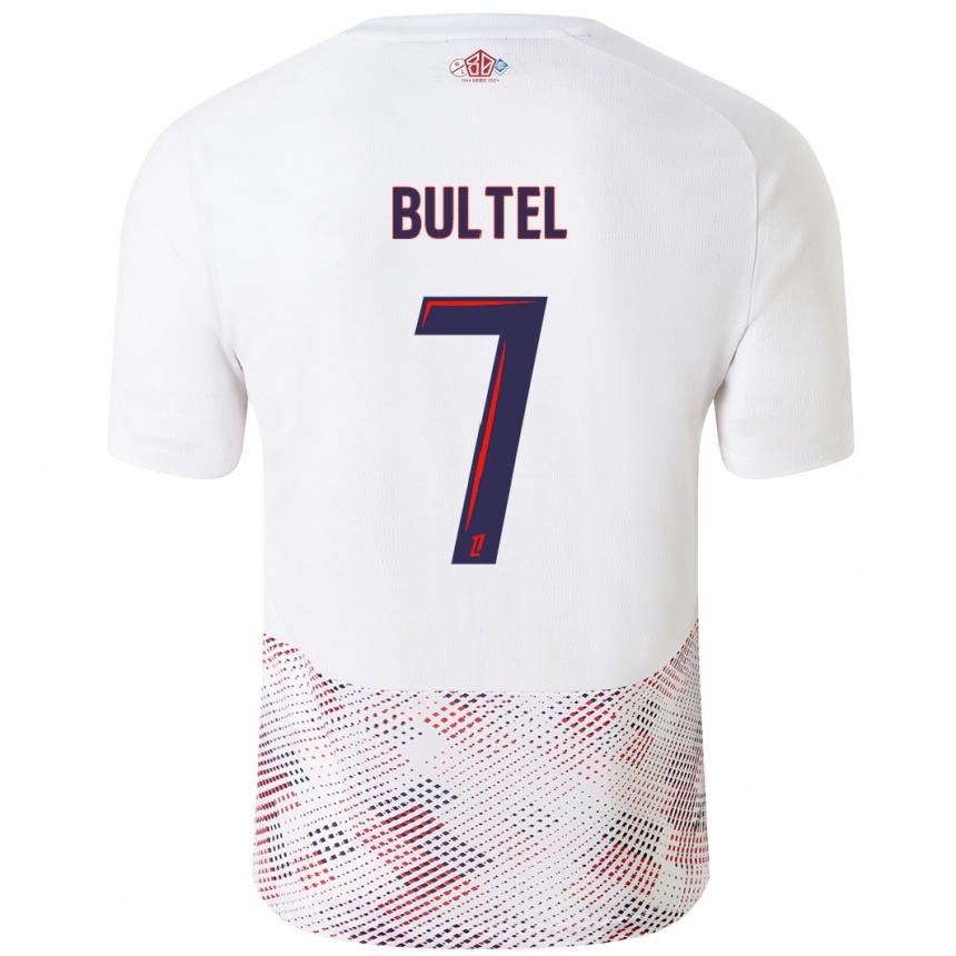 Enfant Football Maillot Ludivine Bultel #7 Blanc Bleu Royal Tenues Extérieur 2024/25