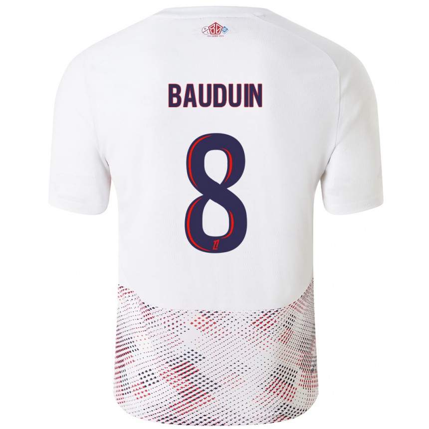 Enfant Football Maillot Justine Bauduin #8 Blanc Bleu Royal Tenues Extérieur 2024/25