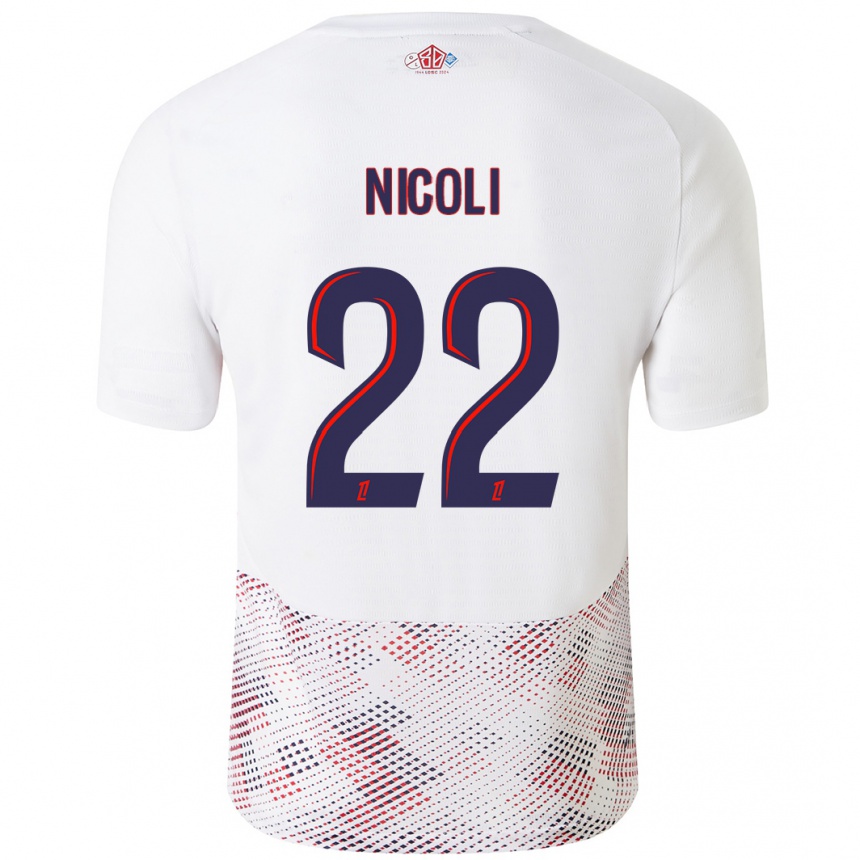 Enfant Football Maillot Morgane Nicoli #22 Blanc Bleu Royal Tenues Extérieur 2024/25