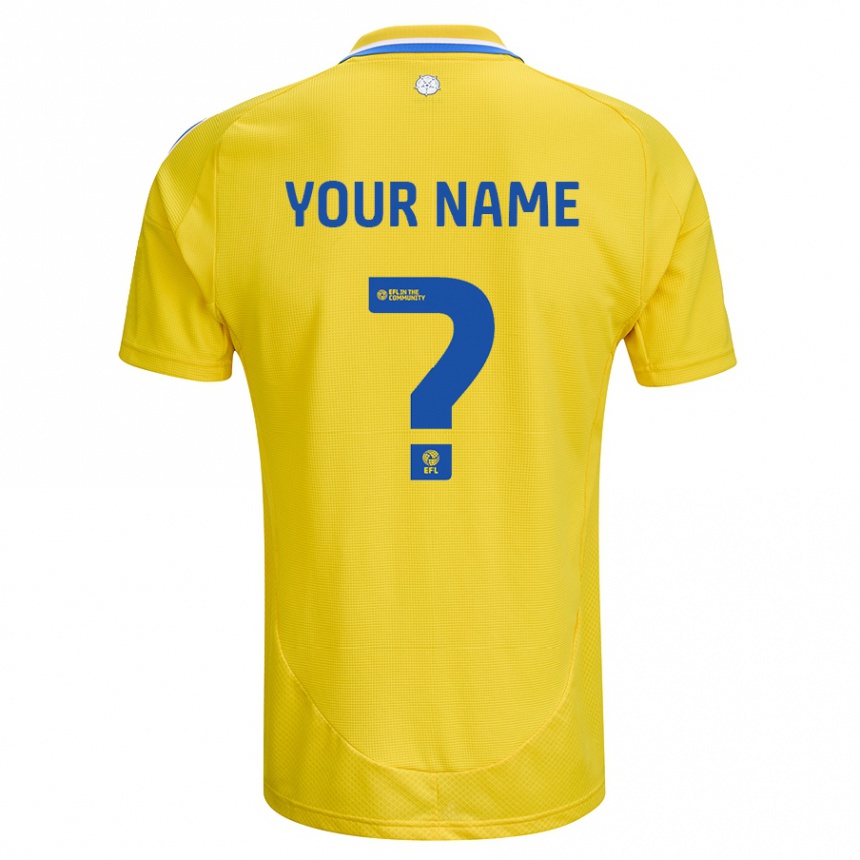 Enfant Football Maillot Votre Nom #0 Jaune Bleu Tenues Extérieur 2024/25