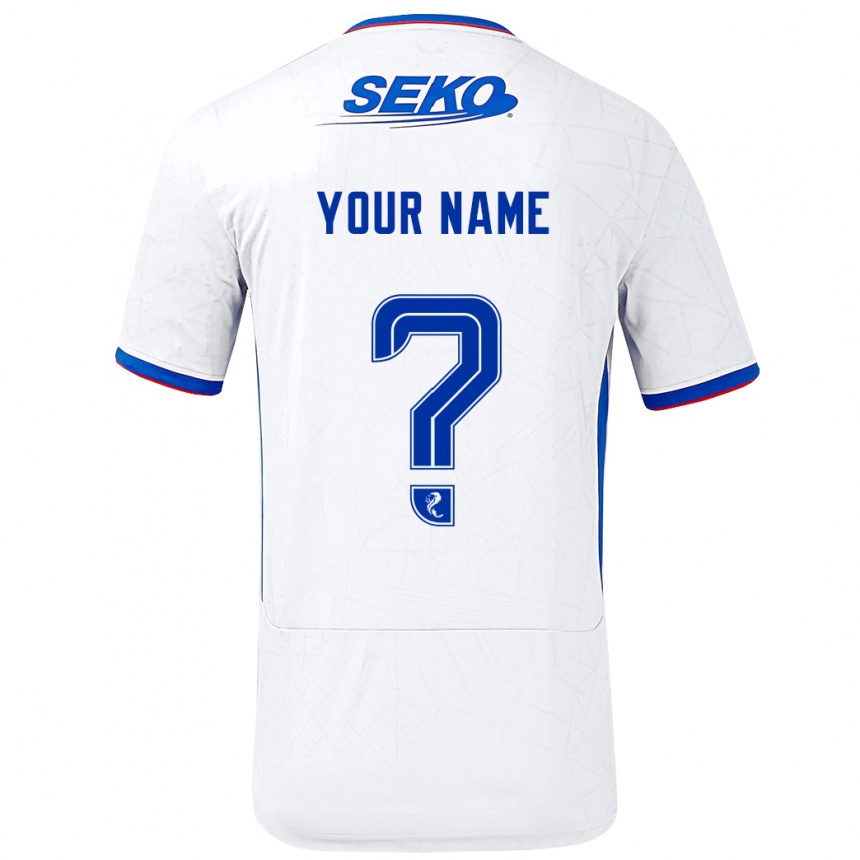 Enfant Football Maillot Votre Nom #0 Blanc Bleu Tenues Extérieur 2024/25