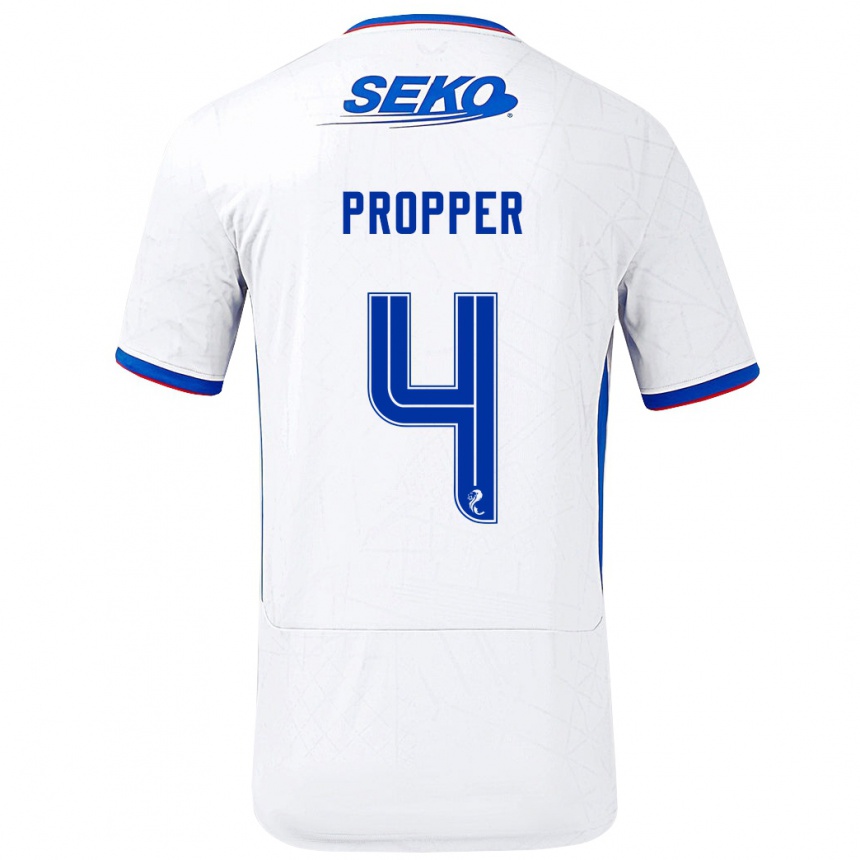 Enfant Football Maillot Robin Pröpper #4 Blanc Bleu Tenues Extérieur 2024/25