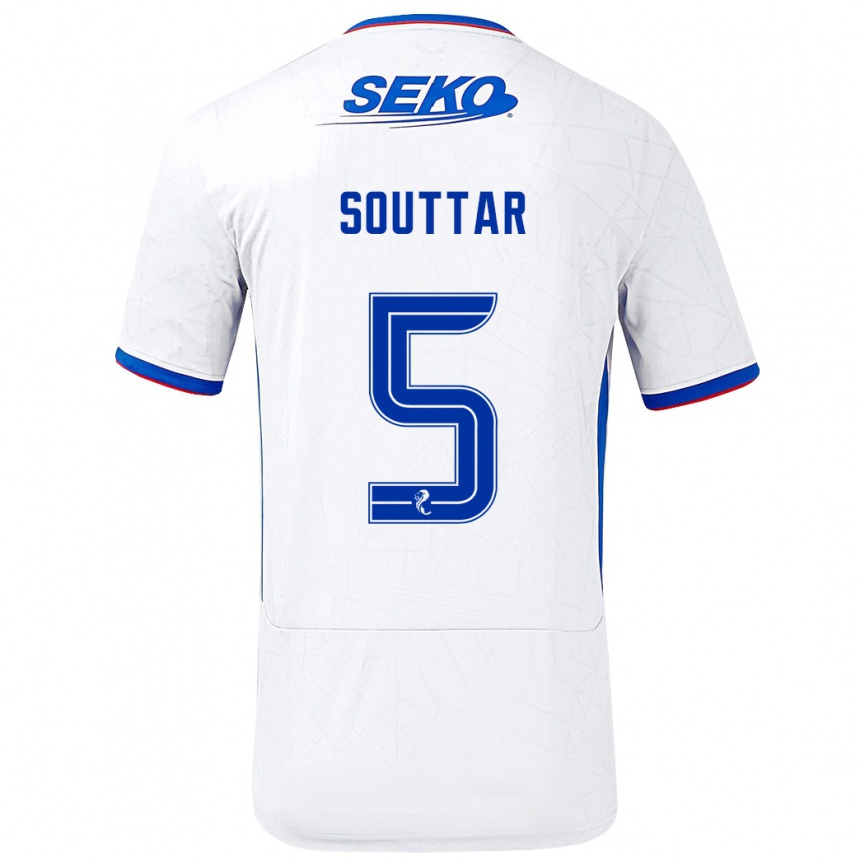 Enfant Football Maillot John Souttar #5 Blanc Bleu Tenues Extérieur 2024/25