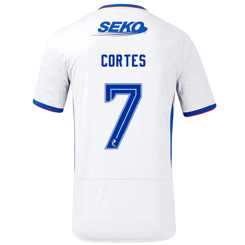 Enfant Football Maillot Óscar Cortés #7 Blanc Bleu Tenues Extérieur 2024/25