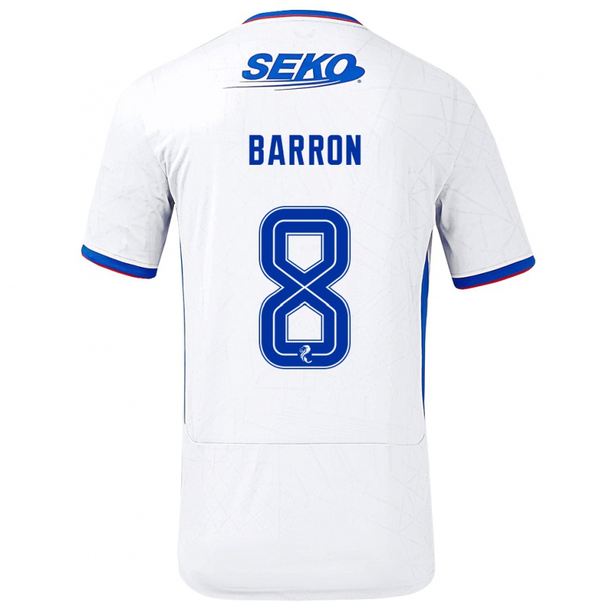 Enfant Football Maillot Connor Barron #8 Blanc Bleu Tenues Extérieur 2024/25