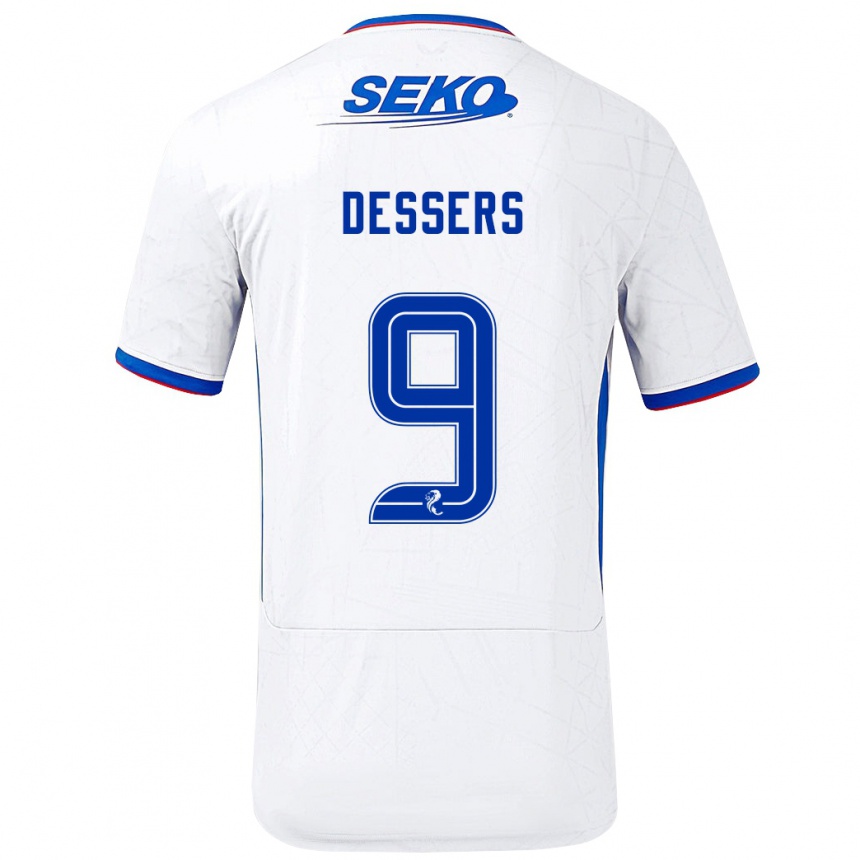 Enfant Football Maillot Cyriel Dessers #9 Blanc Bleu Tenues Extérieur 2024/25