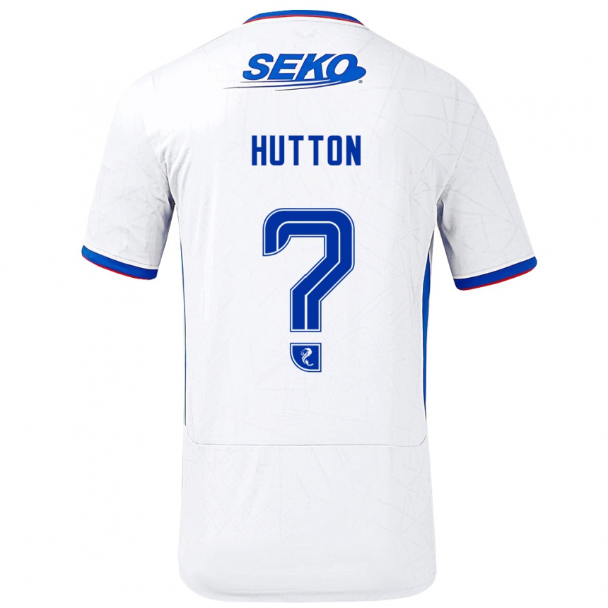 Enfant Football Maillot Zander Hutton #0 Blanc Bleu Tenues Extérieur 2024/25