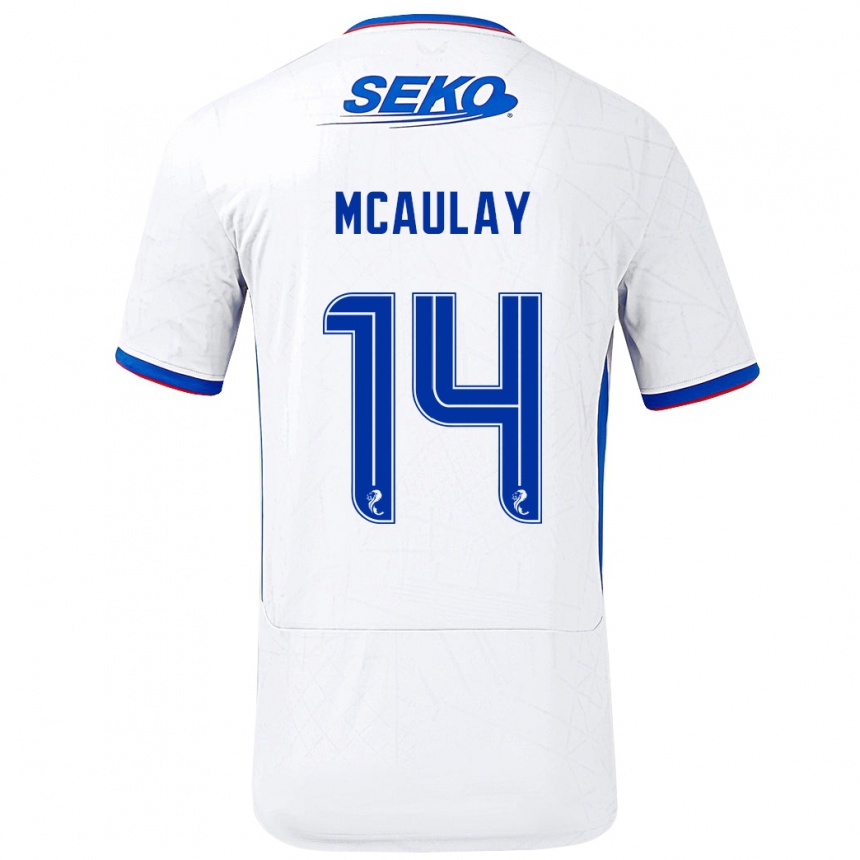 Enfant Football Maillot Mia Mcaulay #14 Blanc Bleu Tenues Extérieur 2024/25