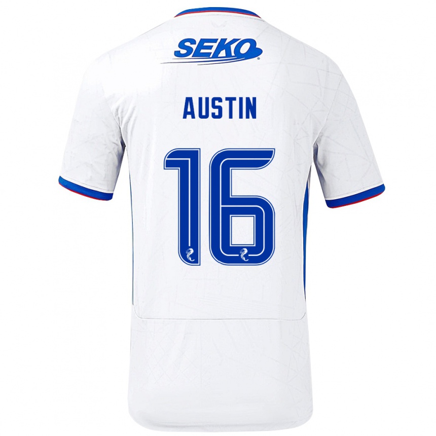 Enfant Football Maillot Eilidh Austin #16 Blanc Bleu Tenues Extérieur 2024/25