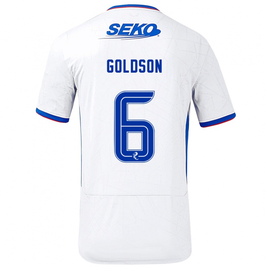 Enfant Football Maillot Connor Goldson #6 Blanc Bleu Tenues Extérieur 2024/25