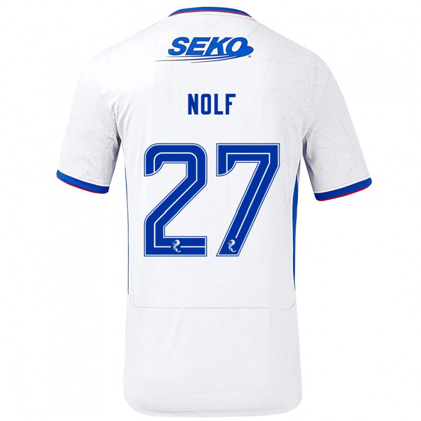 Enfant Football Maillot Madeline Nolf #27 Blanc Bleu Tenues Extérieur 2024/25