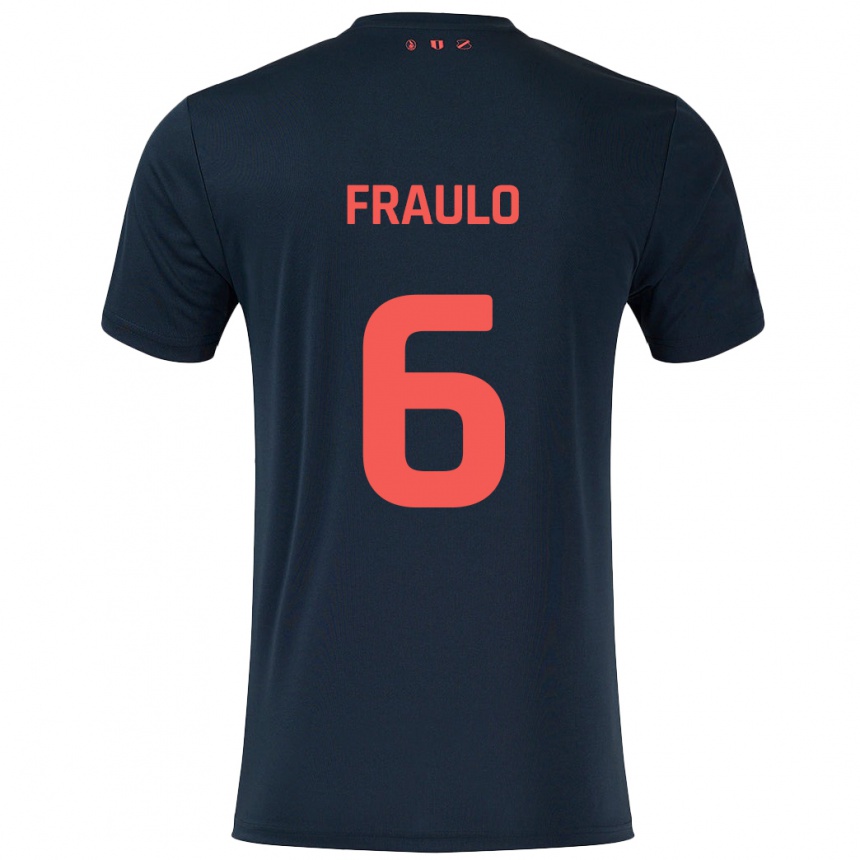 Enfant Football Maillot Oscar Fraulo #6 Noir Rouge Tenues Extérieur 2024/25