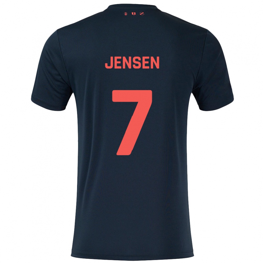 Enfant Football Maillot Victor Jensen #7 Noir Rouge Tenues Extérieur 2024/25