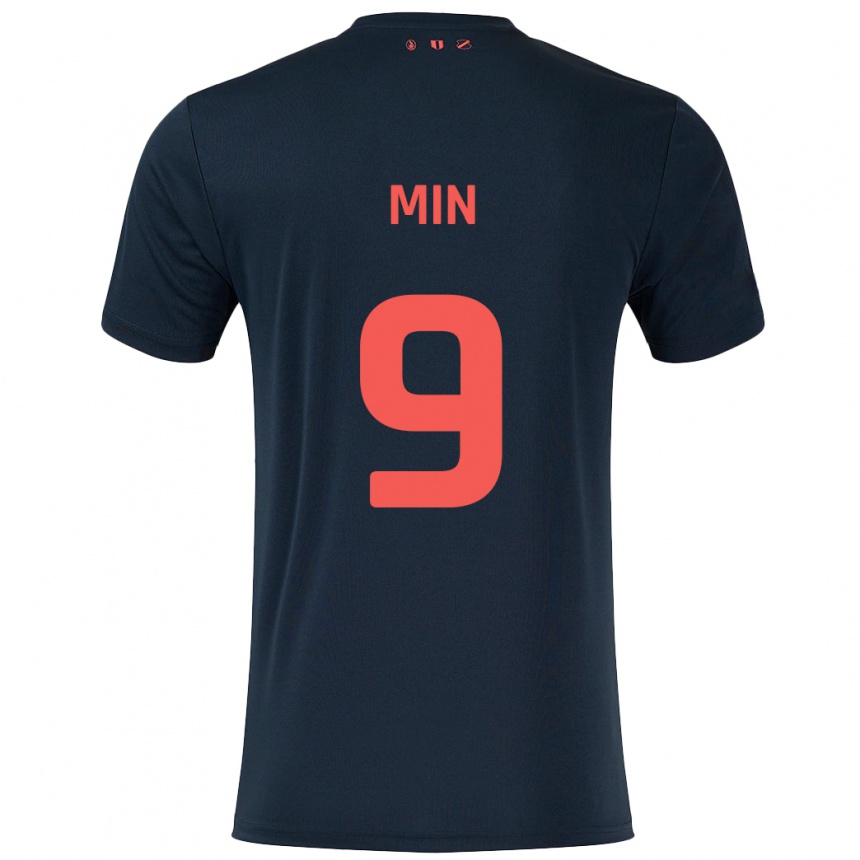 Enfant Football Maillot David Min #9 Noir Rouge Tenues Extérieur 2024/25