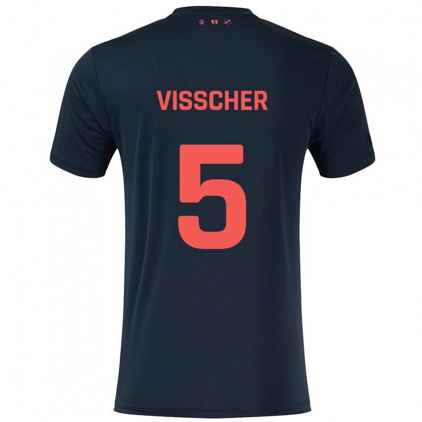 Enfant Football Maillot Amber Visscher #5 Noir Rouge Tenues Extérieur 2024/25